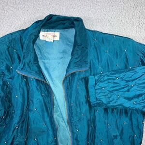 Vtg Marguerite Li Silk Bomber Jacket Women M Quilted Beaded Studded Statement Pc